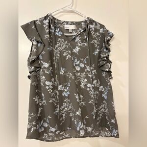 Nordstrom Green Ruffled Sleeveless Blouse